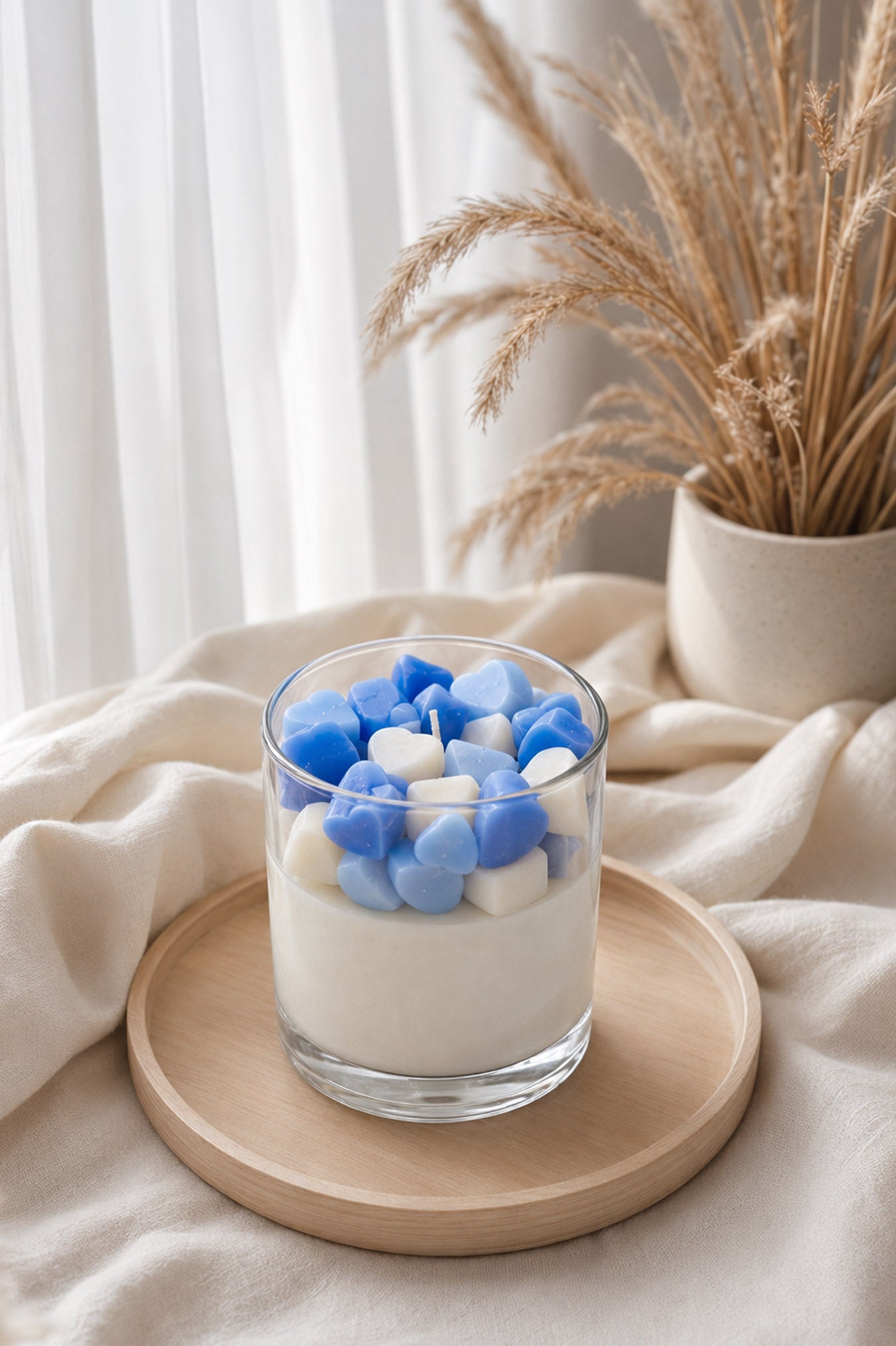 Blue Pink Heart Jar Candle