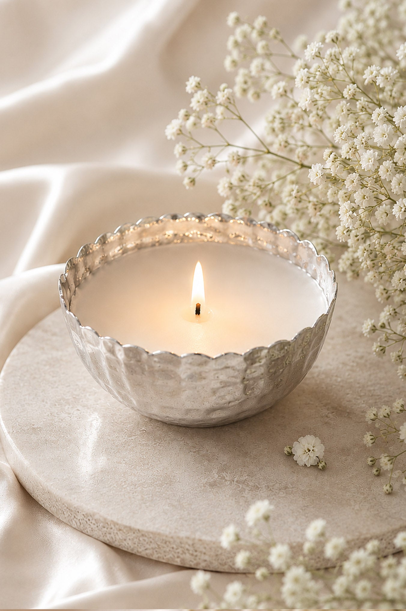 Hammered Katori Candle | Metal Jar