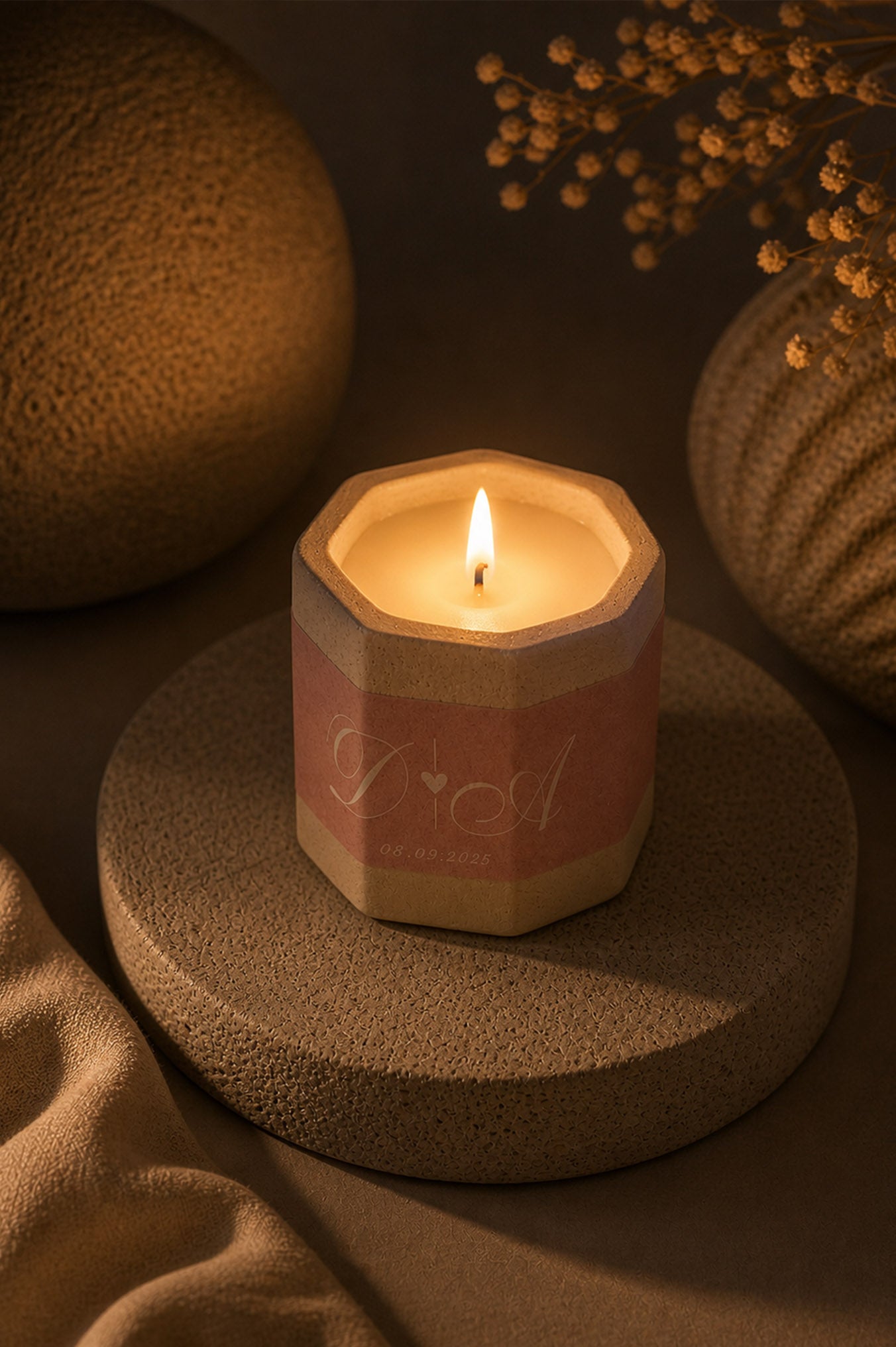 Blush Concrete Bloom Mini Candles