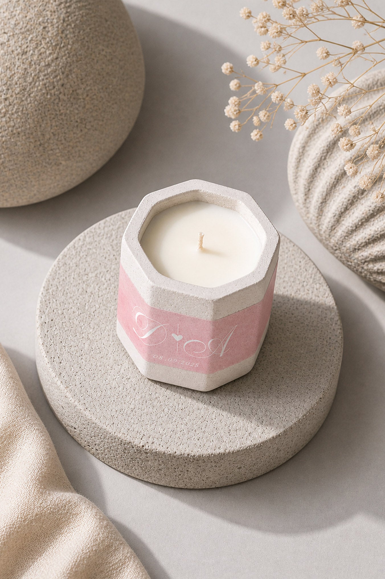 Blush Concrete Bloom Mini Candles
