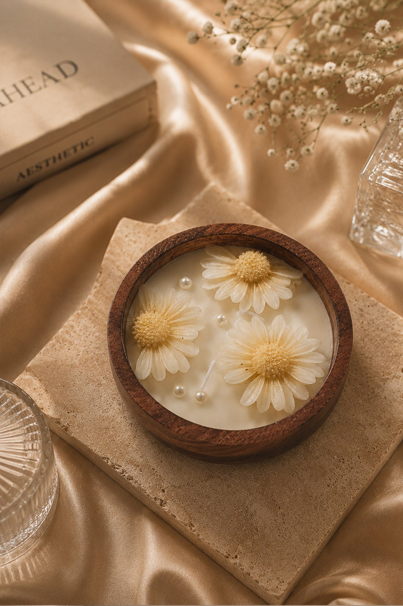 Wooden Bowl Candle - Daisy