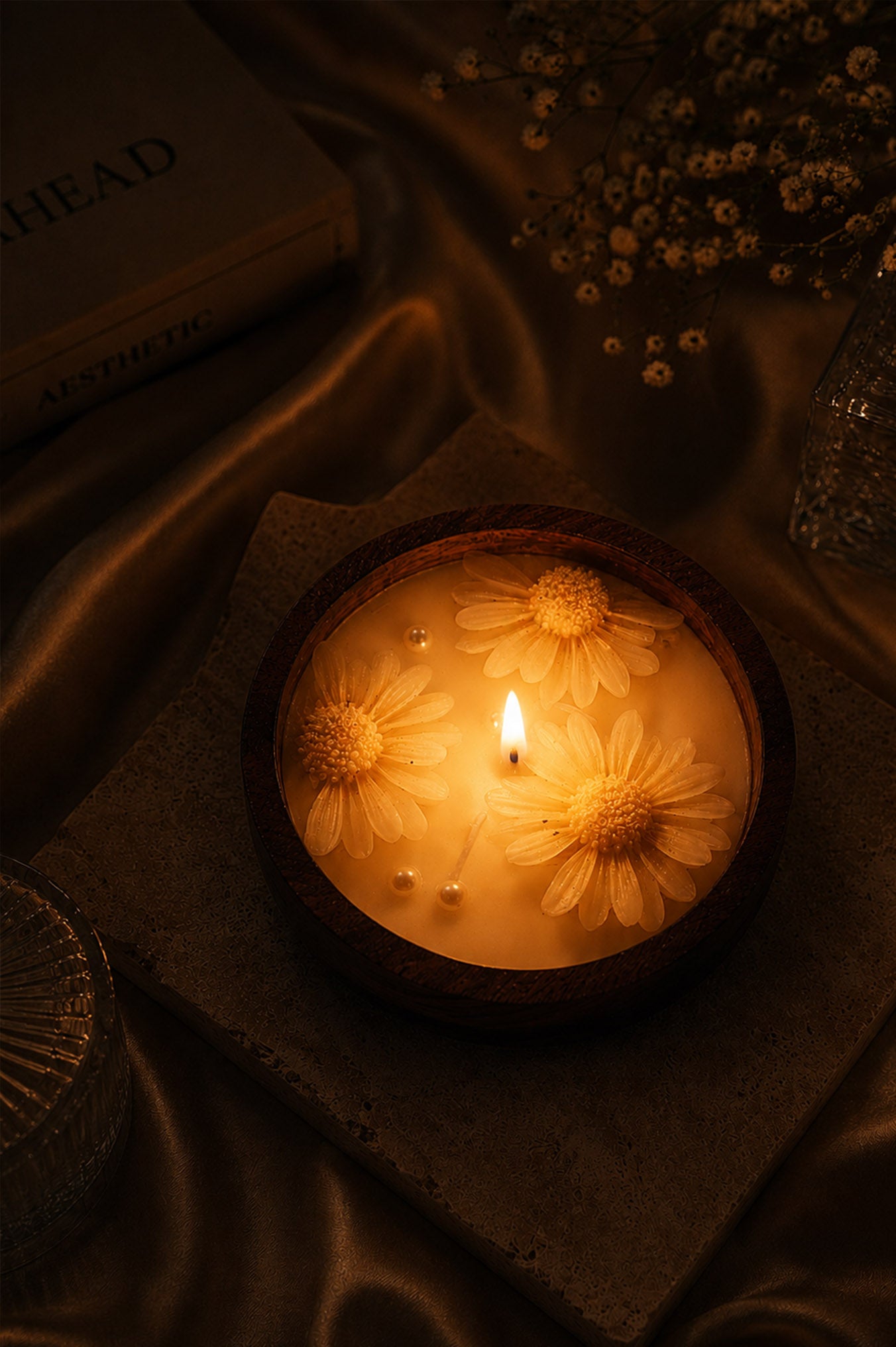 Wooden Bowl Candle - Daisy