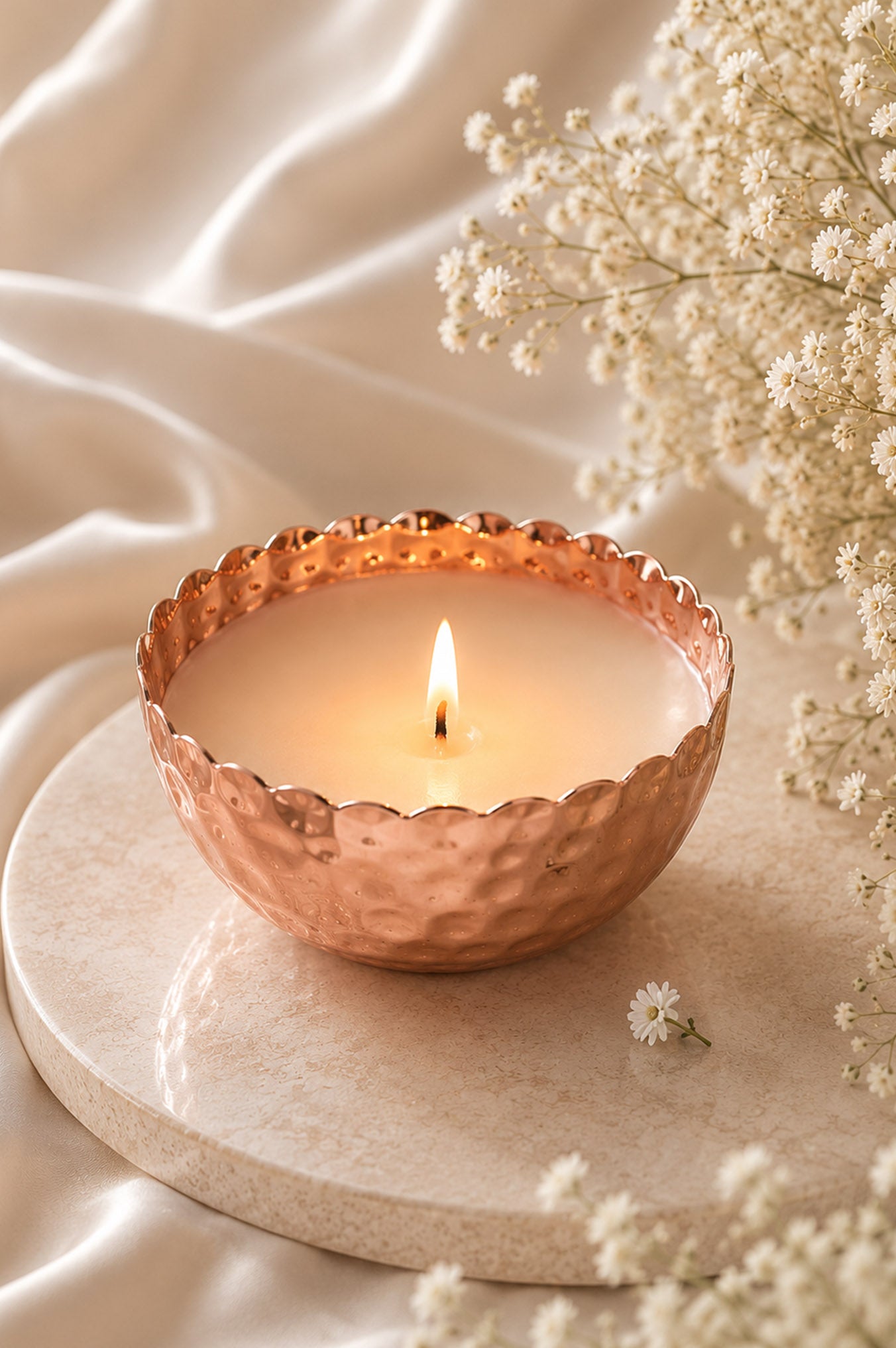 Hammered Katori Candle | Metal Jar