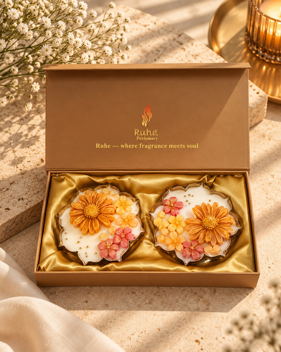 Set of 2 Designer Floral Scented Candles – 4.5 Inches
