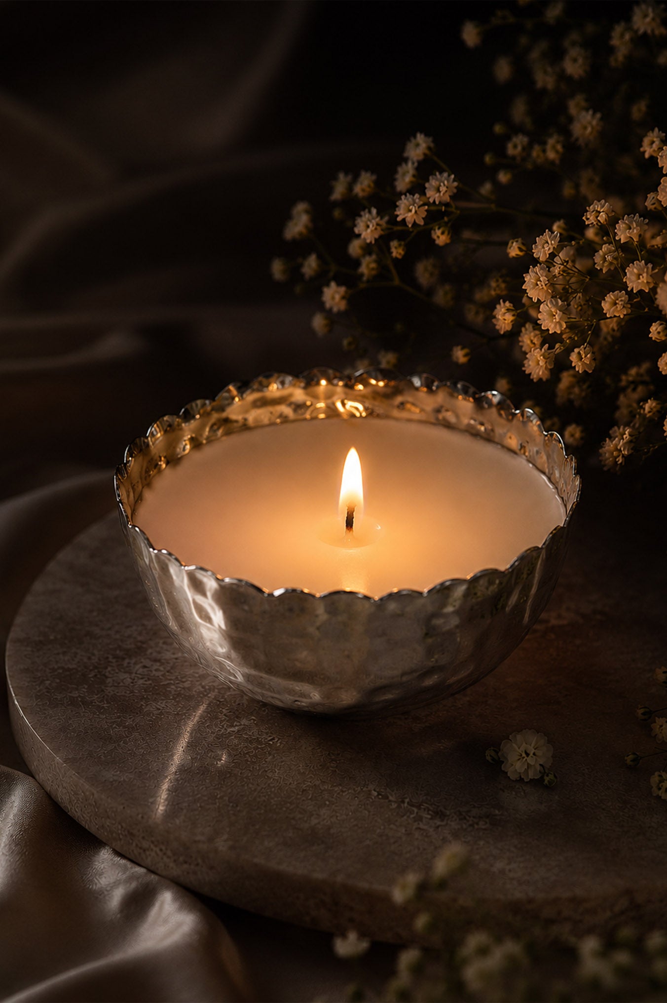 Hammered Katori Candle | Metal Jar