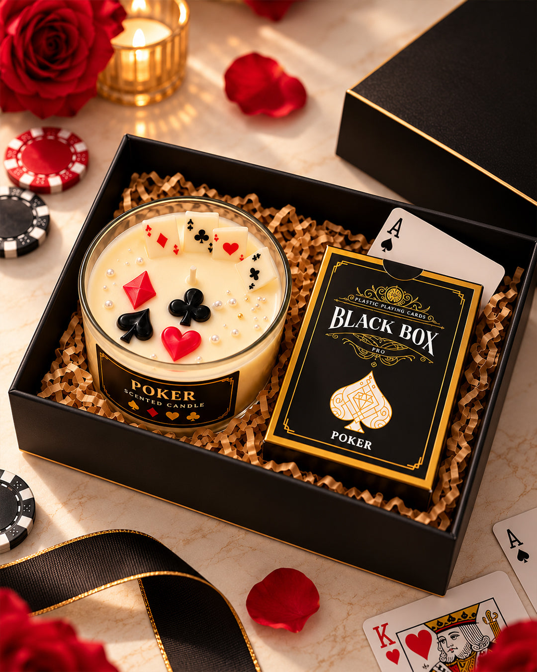 Poker Theme Gift Set – Scented Candle & Playing Cards