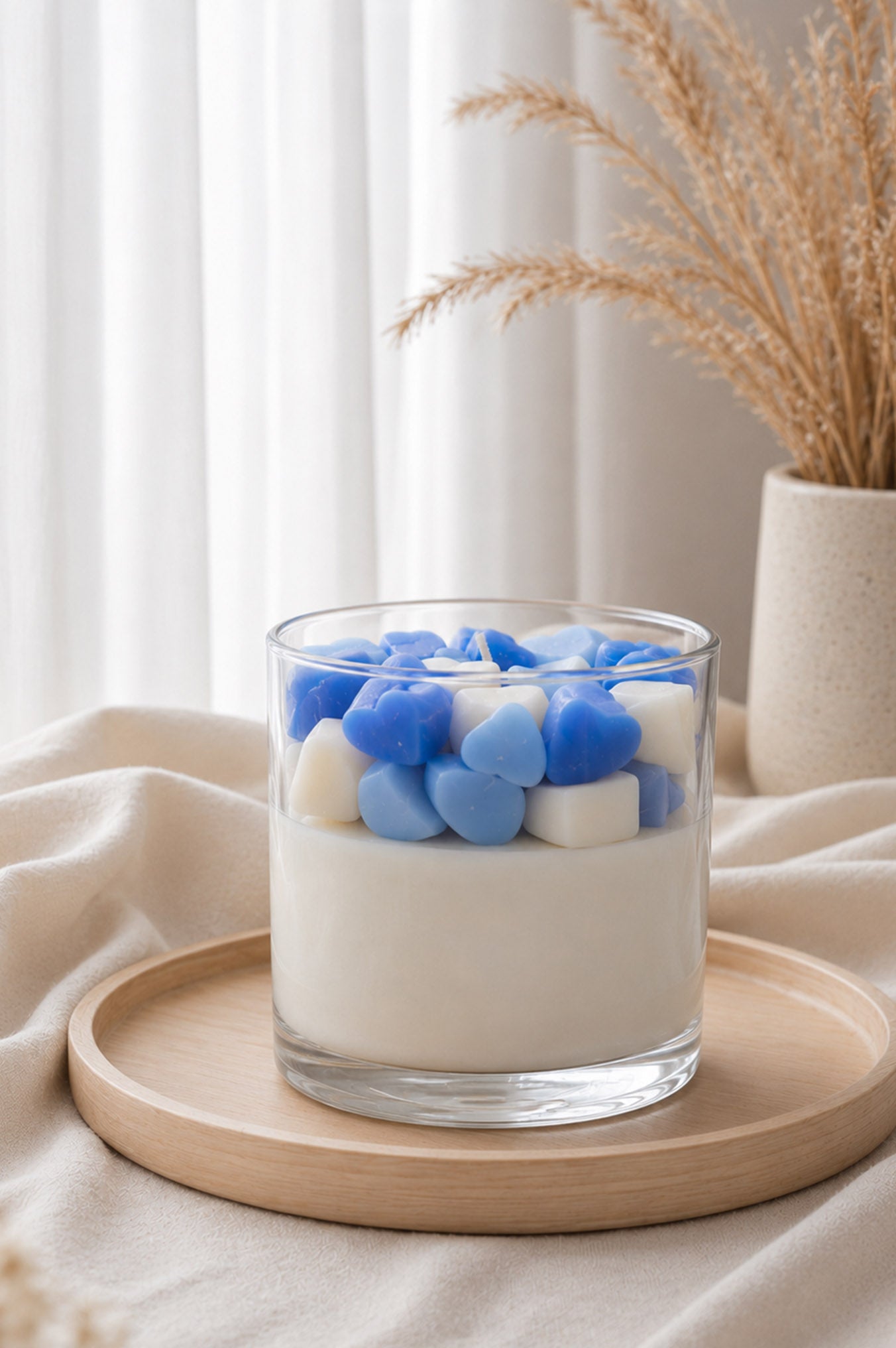 Blue Pink Heart Jar Candle